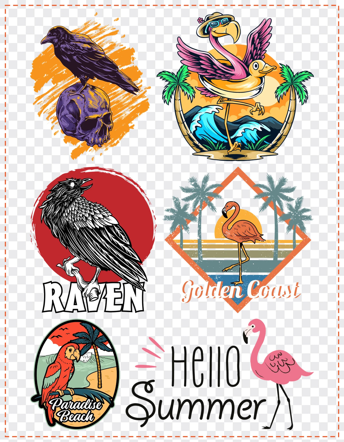 Owls & Birds Gang Sheet Pack DTF gang sheet, 21x27cm, 6 designs packed