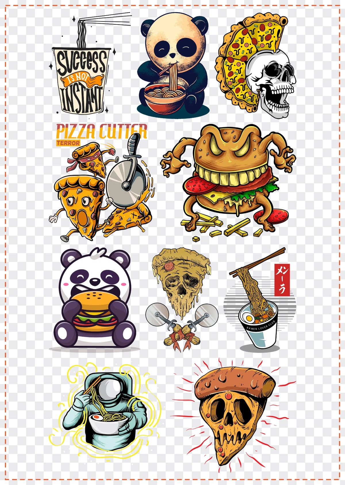 Foodie Gang Sheet Pack DTF gang sheet, 42x59cm, 10 designs packed