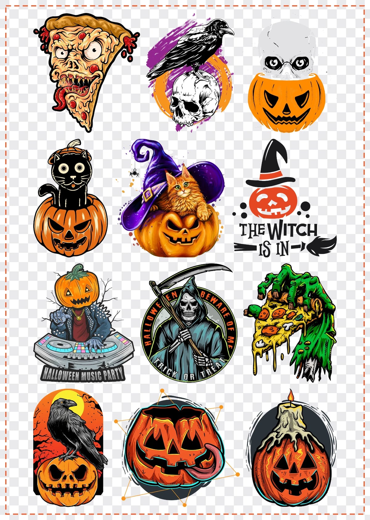 Halloween Gang Sheet Pack DTF gang sheet, 42x59cm, 12 designs packed