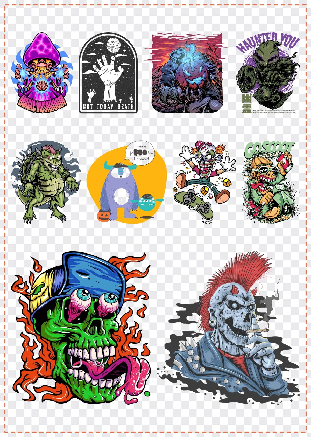 Monsters & Zombies Gang Sheet Pack DTF gang sheet, 42x59cm, 10 designs packed