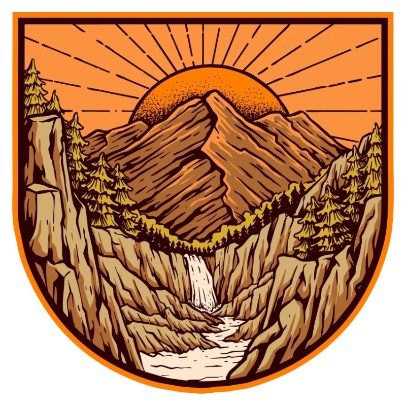Mountain valley sunrise badge artwork