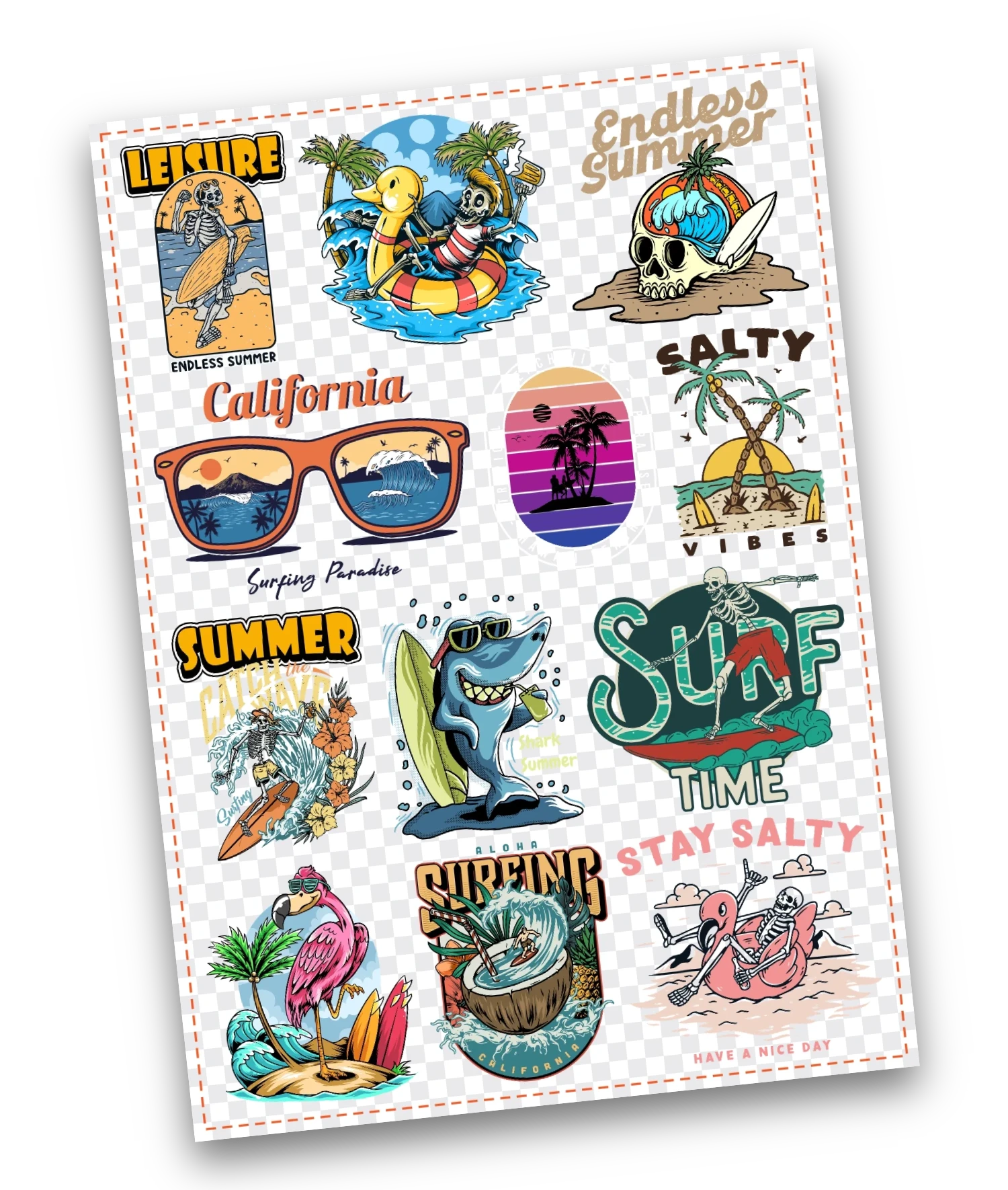 Surf and Summer gang sheet pack, ready to press