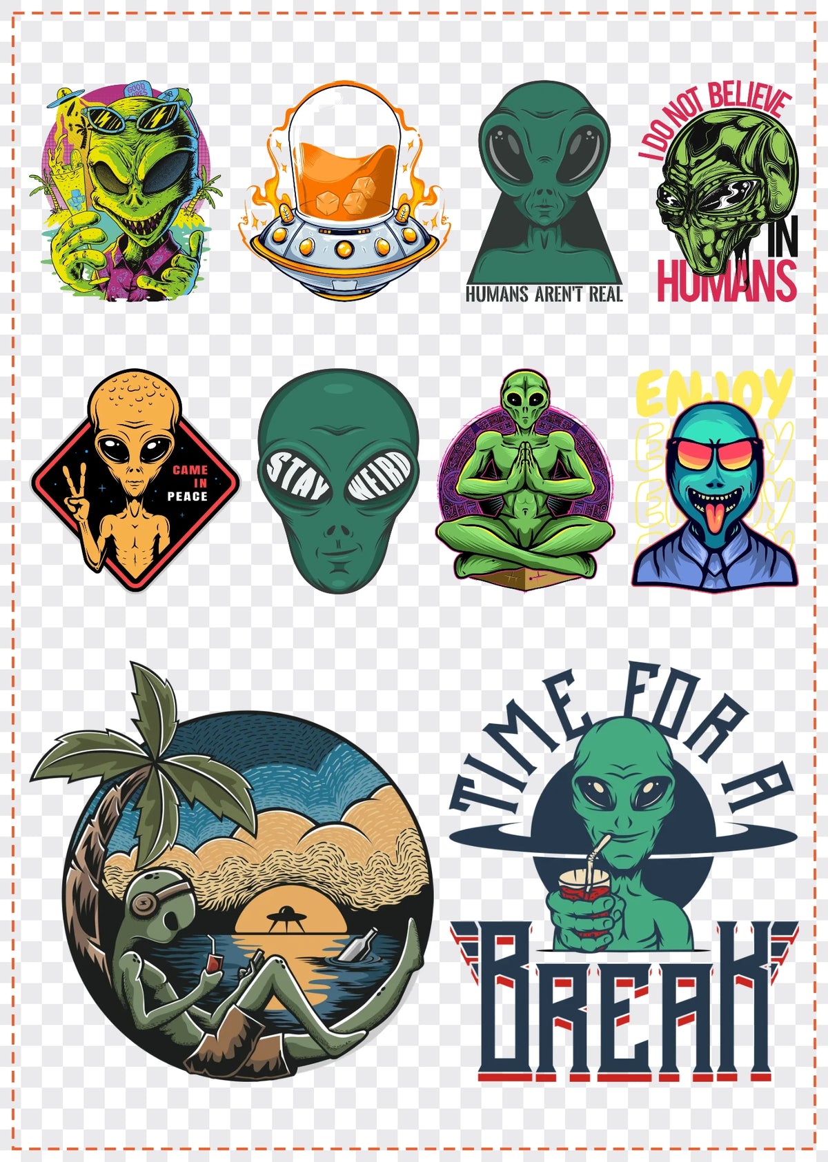 Aliens & UFOs Gang Sheet Pack DTF gang sheet, 42x59cm, 10 designs packed