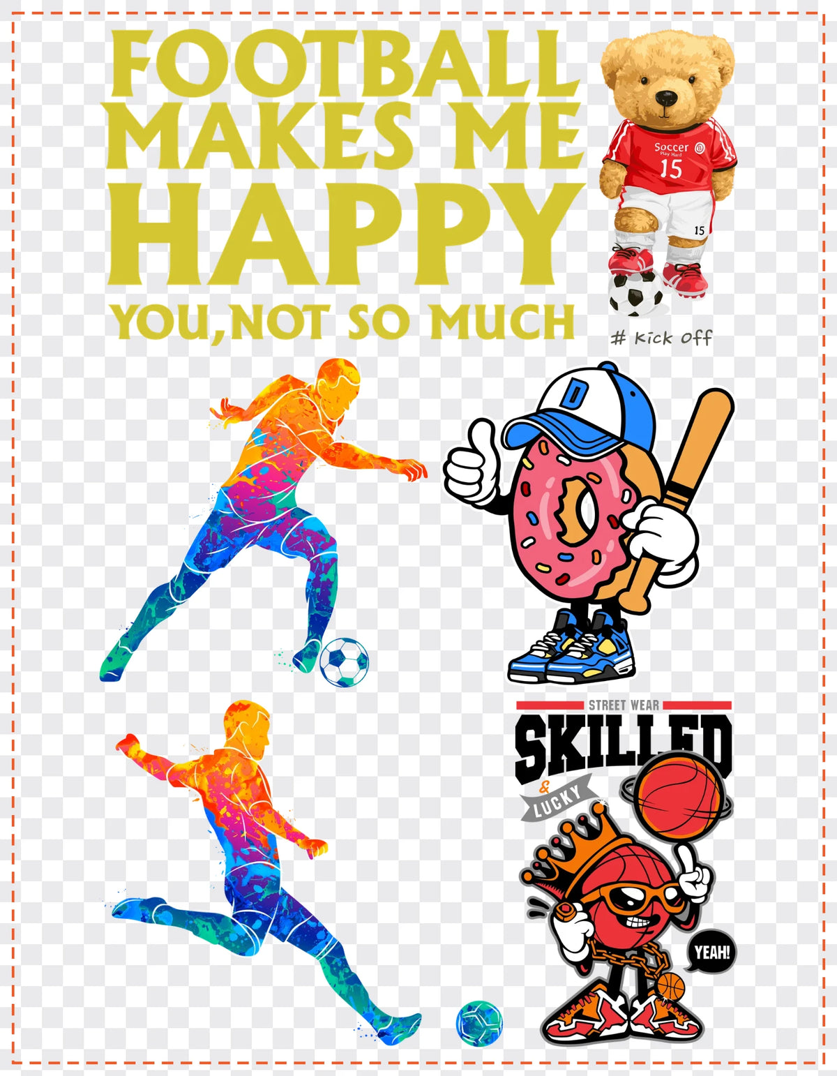 Ball Sports Gang Sheet Pack DTF gang sheet, 21x27cm, 6 designs packed