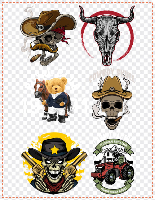 Cowboys & Country Gang Sheet Pack DTF gang sheet, 21x27cm, 6 designs packed