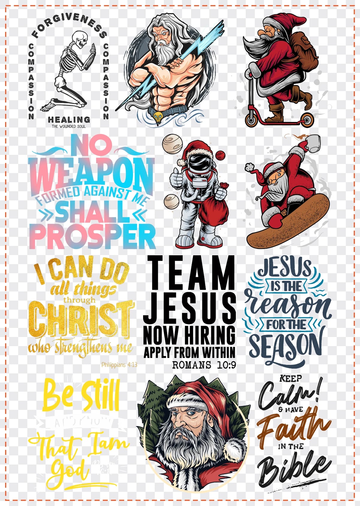 Faith Gang Sheet Pack DTF gang sheet, 42x59cm, 12 designs packed
