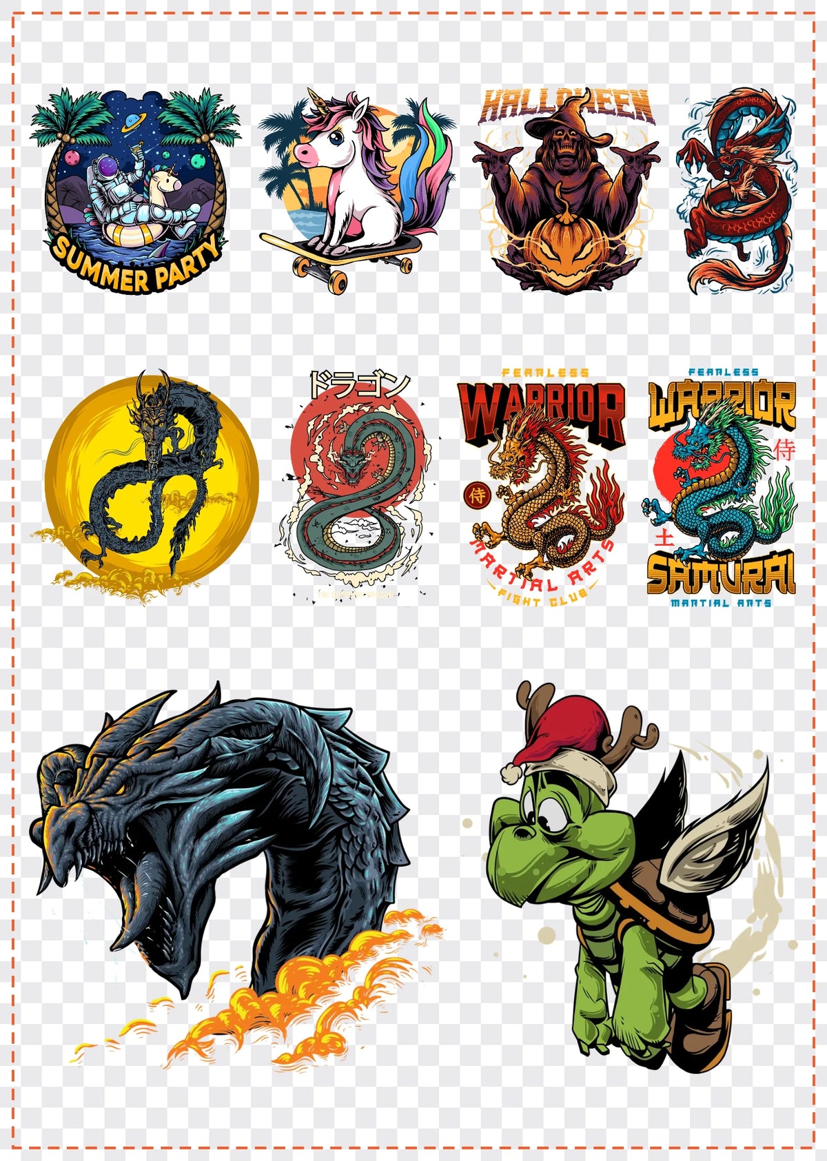 Unicorns & Dragons Gang Sheet Pack DTF gang sheet, 42x59cm, 10 designs packed