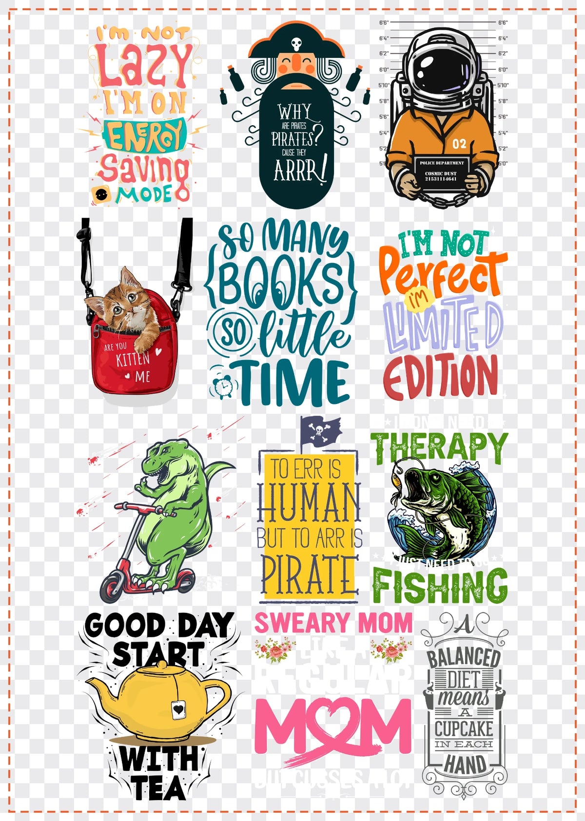 Funny Gang Sheet Pack DTF gang sheet, 42x59cm, 12 designs packed