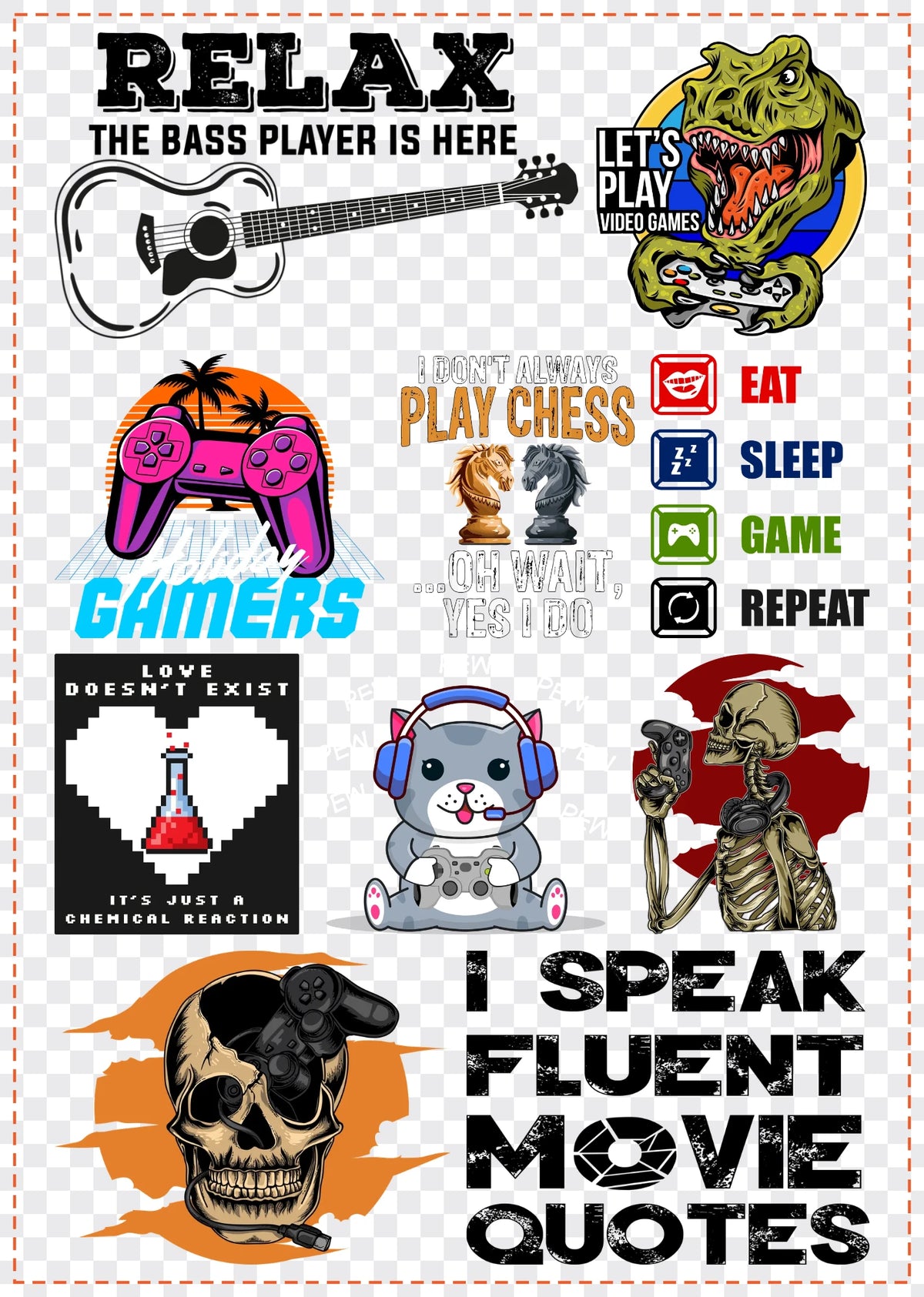 Game On Gang Sheet Pack DTF gang sheet, 42x59cm, 10 designs packed