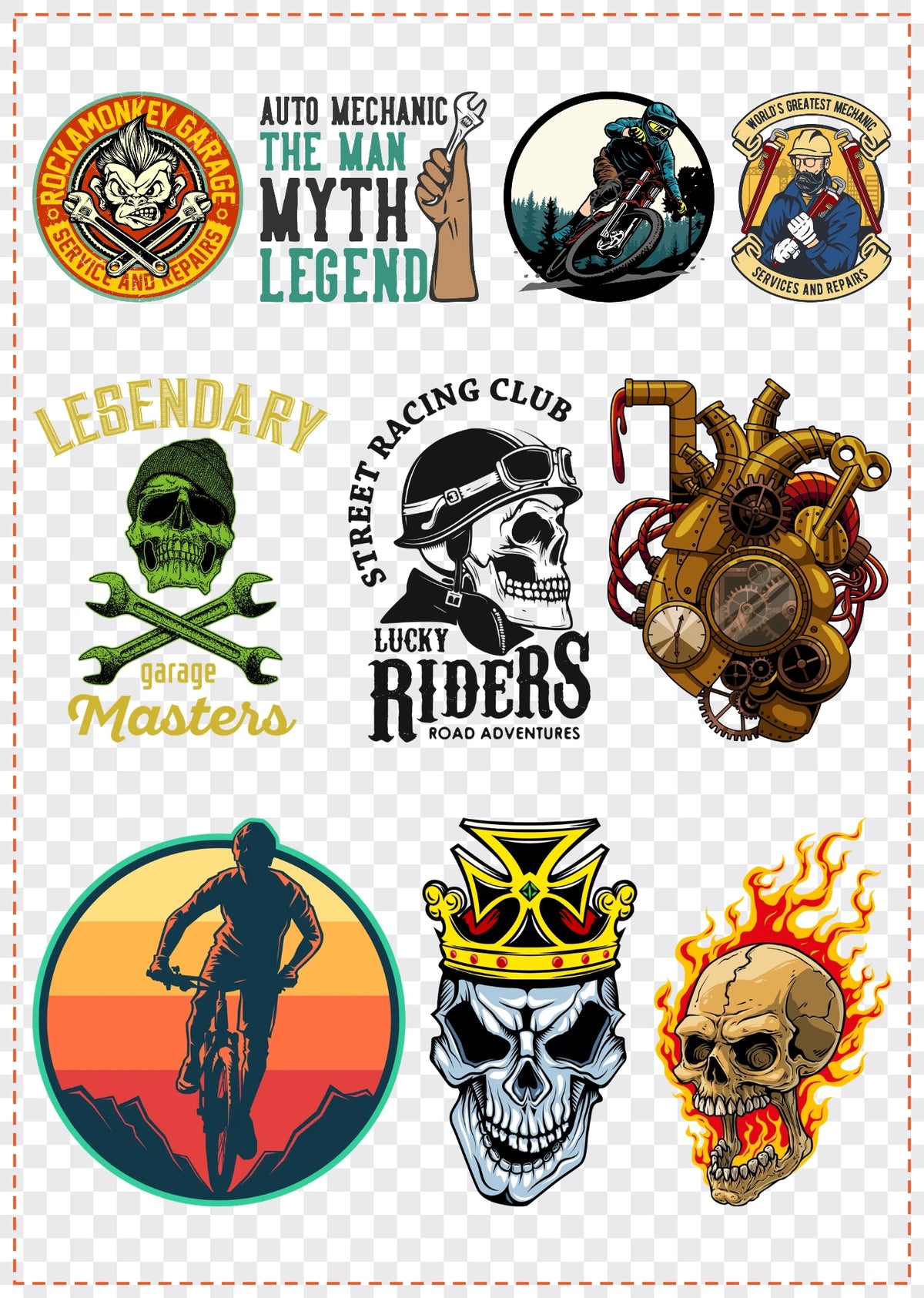 Garage & Motors Gang Sheet Pack DTF gang sheet, 42x59cm, 10 designs packed