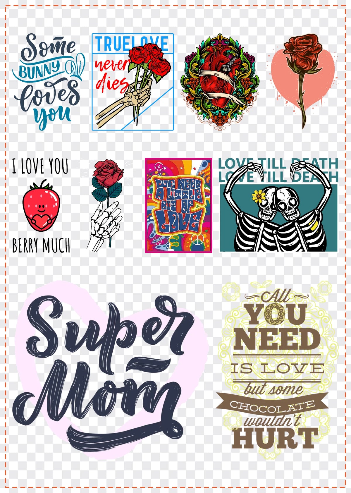 Love & Hearts Gang Sheet Pack DTF gang sheet, 42x59cm, 10 designs packed