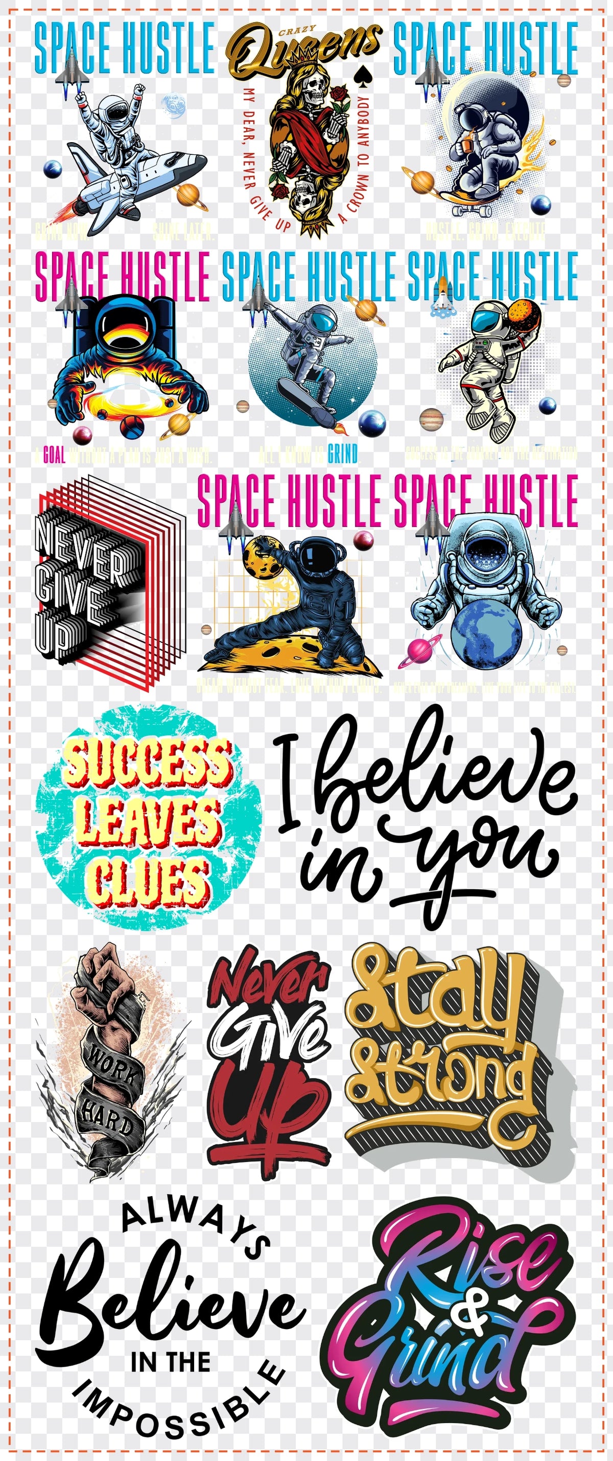 Motivation Station Gang Sheet Pack DTF gang sheet, 42x100cm, 16 designs packed