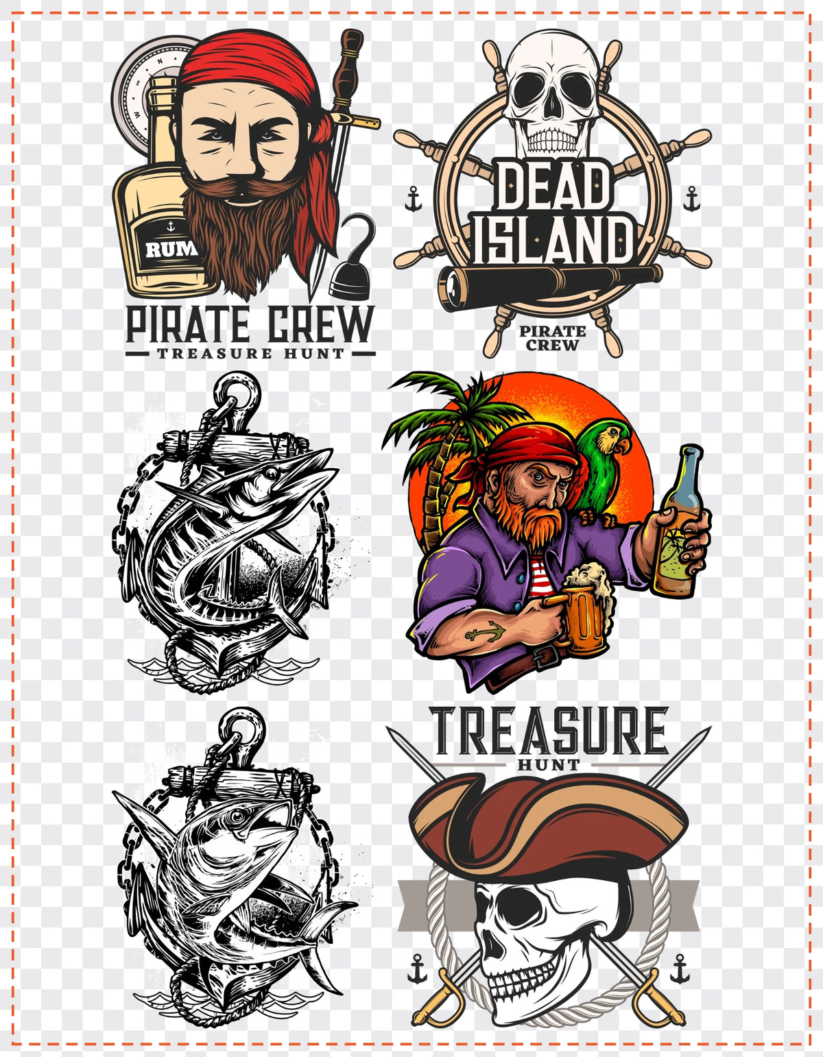 Pirates & Sailors Gang Sheet Pack DTF gang sheet, 21x27cm, 6 designs packed