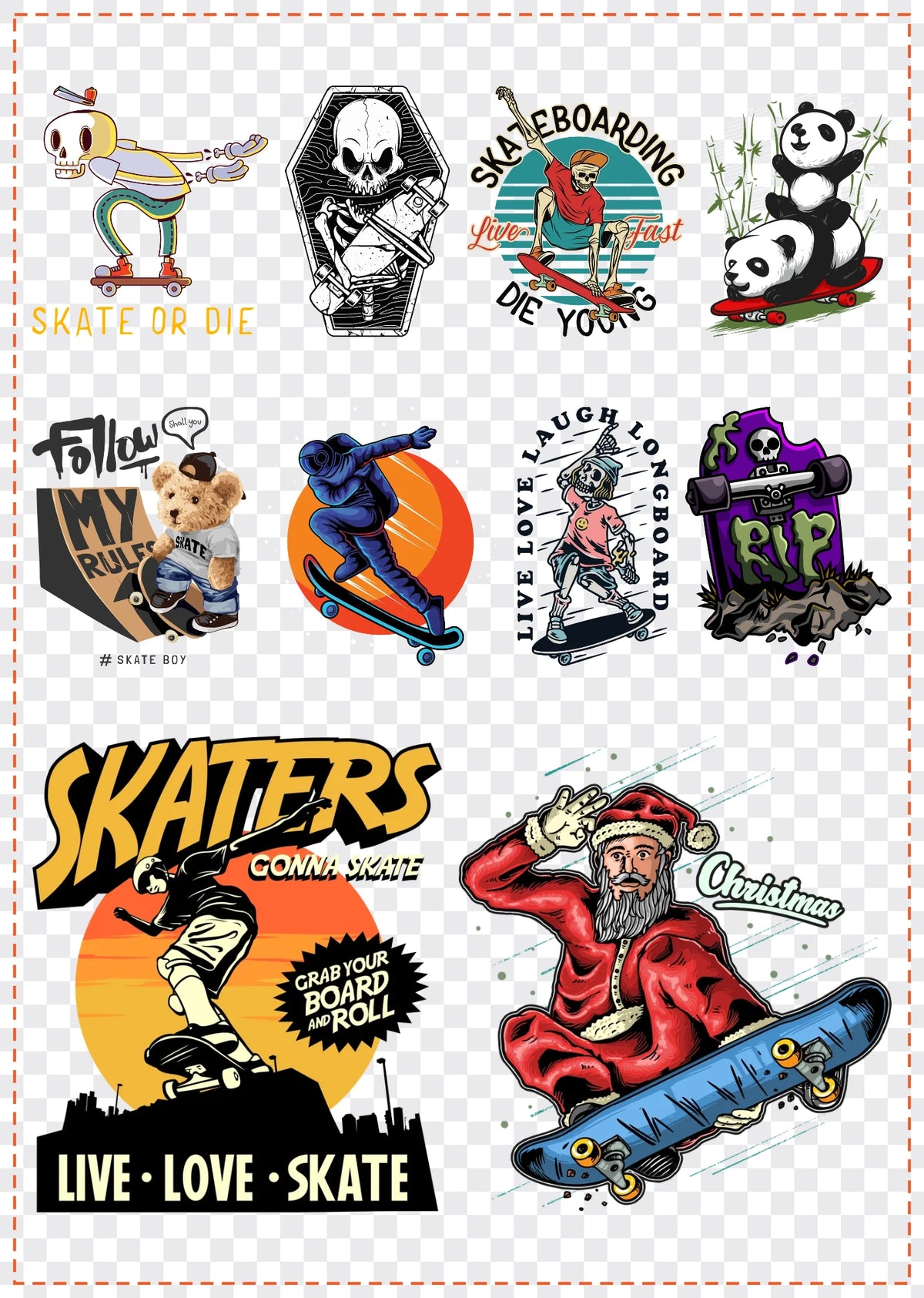 Skate Club Gang Sheet Pack DTF gang sheet, 42x59cm, 10 designs packed