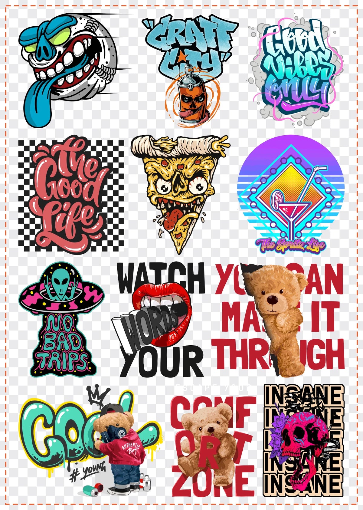Streetwear Gang Sheet Pack DTF gang sheet, 42x59cm, 12 designs packed
