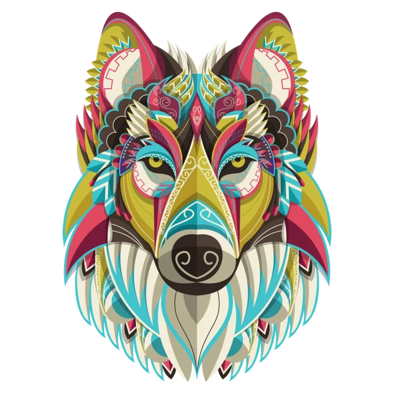 Colourful geometric wolf illustration