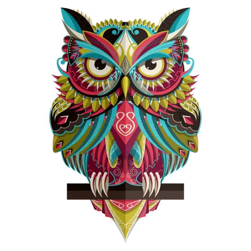 Geometric colourful owl artwork